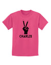 Hand Peace Sign - Charlie Design Childrens T-Shirt by TooLoud-Childrens T-Shirt-TooLoud-Sangria-X-Small-Davson Sales