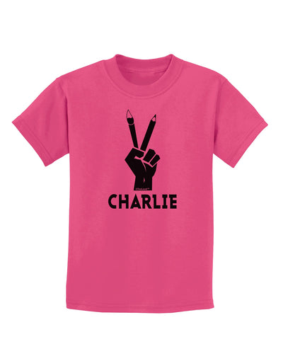 Hand Peace Sign - Charlie Design Childrens T-Shirt by TooLoud-Childrens T-Shirt-TooLoud-Sangria-X-Small-Davson Sales