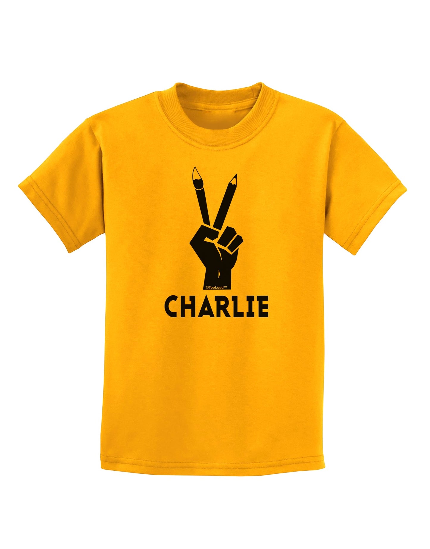 Hand Peace Sign - Charlie Design Childrens T-Shirt by TooLoud-Childrens T-Shirt-TooLoud-Gold-X-Small-Davson Sales