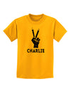 Hand Peace Sign - Charlie Design Childrens T-Shirt by TooLoud-Childrens T-Shirt-TooLoud-Gold-X-Small-Davson Sales