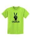 Hand Peace Sign - Charlie Design Childrens T-Shirt by TooLoud-Childrens T-Shirt-TooLoud-Lime-Green-X-Small-Davson Sales