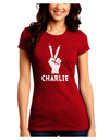 Hand Peace Sign - Charlie Design Juniors Crew Dark T-Shirt by TooLoud-T-Shirts Juniors Tops-TooLoud-Red-Juniors Fitted Small-Davson Sales