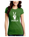 Hand Peace Sign - Charlie Design Juniors Crew Dark T-Shirt by TooLoud-T-Shirts Juniors Tops-TooLoud-Kiwi-Green-Juniors Fitted X-Small-Davson Sales