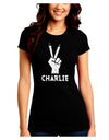 Hand Peace Sign - Charlie Design Juniors Crew Dark T-Shirt by TooLoud-T-Shirts Juniors Tops-TooLoud-Black-Juniors Fitted Small-Davson Sales