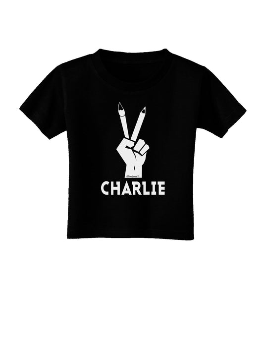 Hand Peace Sign - Charlie Design Toddler T-Shirt Dark by TooLoud-Toddler T-Shirt-TooLoud-Black-2T-Davson Sales