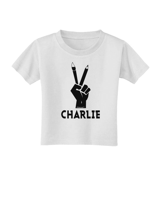Hand Peace Sign - Charlie Design Toddler T-Shirt by TooLoud-Toddler T-Shirt-TooLoud-White-2T-Davson Sales