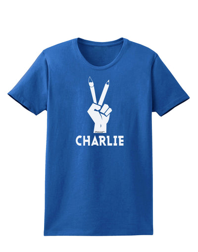 Hand Peace Sign - Charlie Design Womens Dark T-Shirt by TooLoud-Womens T-Shirt-TooLoud-Royal-Blue-X-Small-Davson Sales