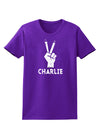 Hand Peace Sign - Charlie Design Womens Dark T-Shirt by TooLoud-Womens T-Shirt-TooLoud-Purple-X-Small-Davson Sales