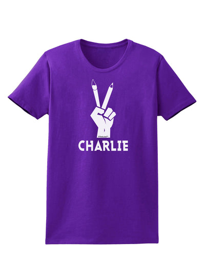 Hand Peace Sign - Charlie Design Womens Dark T-Shirt by TooLoud-Womens T-Shirt-TooLoud-Purple-X-Small-Davson Sales