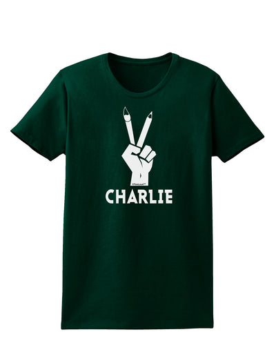 Hand Peace Sign - Charlie Design Womens Dark T-Shirt by TooLoud-Womens T-Shirt-TooLoud-Forest-Green-Small-Davson Sales