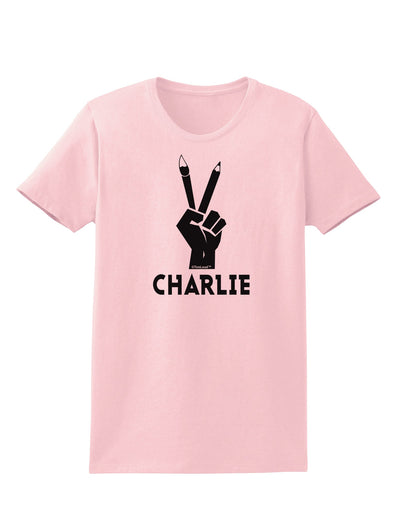 Hand Peace Sign - Charlie Design Womens T-Shirt by TooLoud-Womens T-Shirt-TooLoud-PalePink-X-Small-Davson Sales