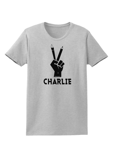 Hand Peace Sign - Charlie Design Womens T-Shirt by TooLoud-Womens T-Shirt-TooLoud-AshGray-X-Small-Davson Sales