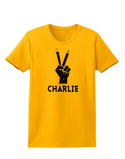 Hand Peace Sign - Charlie Design Womens T-Shirt by TooLoud-Womens T-Shirt-TooLoud-Gold-X-Small-Davson Sales