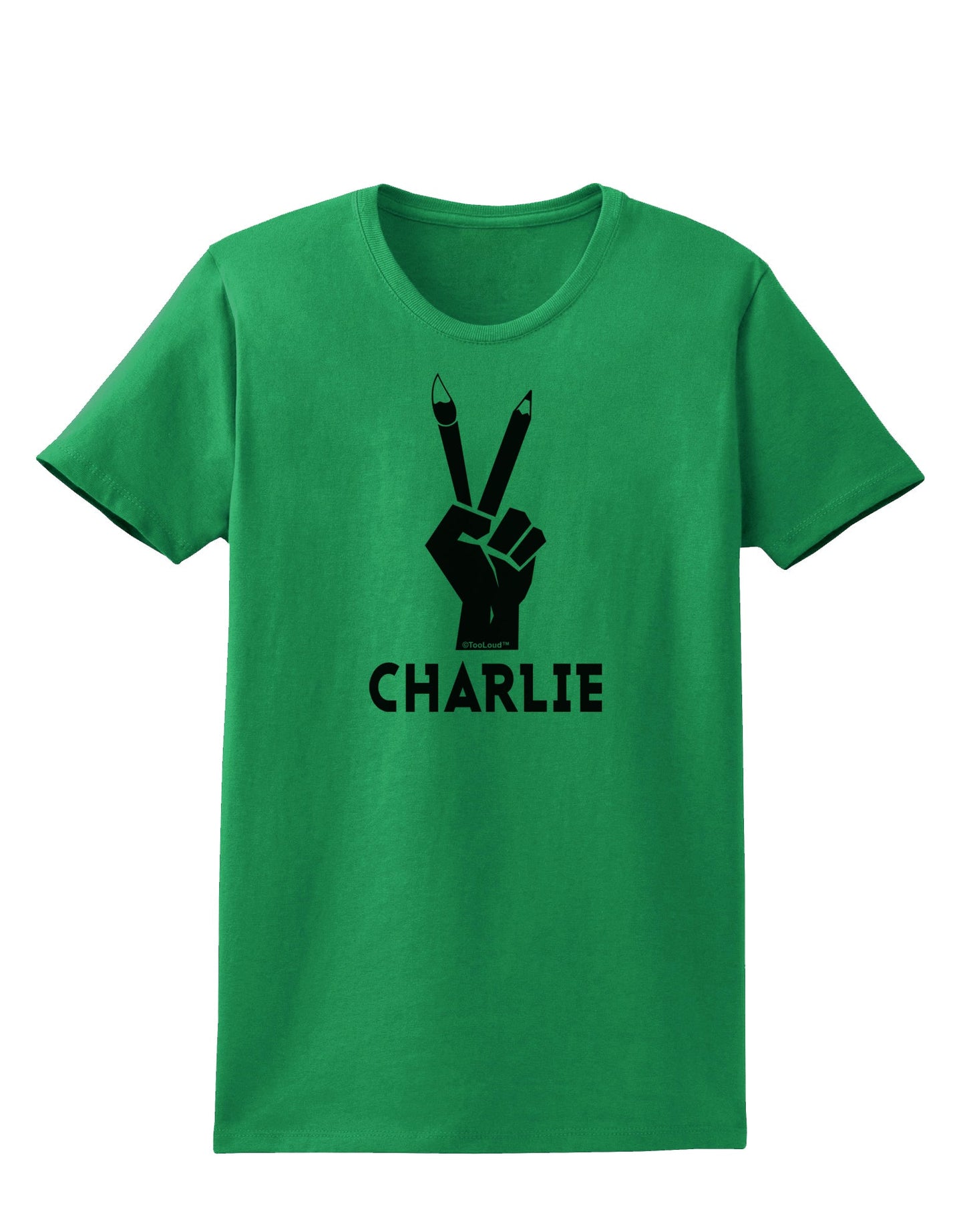Hand Peace Sign - Charlie Design Womens T-Shirt by TooLoud-Womens T-Shirt-TooLoud-Kelly-Green-X-Small-Davson Sales