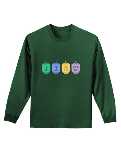 Hanukkah Dreidels Adult Long Sleeve Dark T-Shirt-TooLoud-Dark-Green-Small-Davson Sales