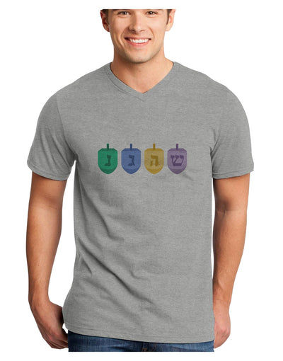 Hanukkah Dreidels Adult V-Neck T-shirt-Mens V-Neck T-Shirt-TooLoud-HeatherGray-Small-Davson Sales