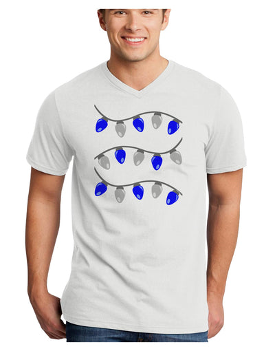 Hanukkah Lights Blue and Silver Adult V-Neck T-shirt-Mens V-Neck T-Shirt-TooLoud-White-Small-Davson Sales