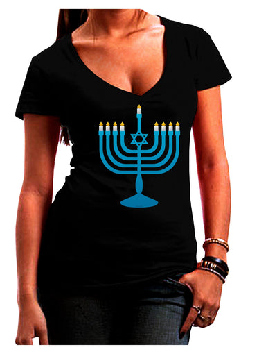 Hanukkah Menorah Juniors V-Neck Dark T-Shirt-Womens V-Neck T-Shirts-TooLoud-Black-Juniors Fitted Small-Davson Sales