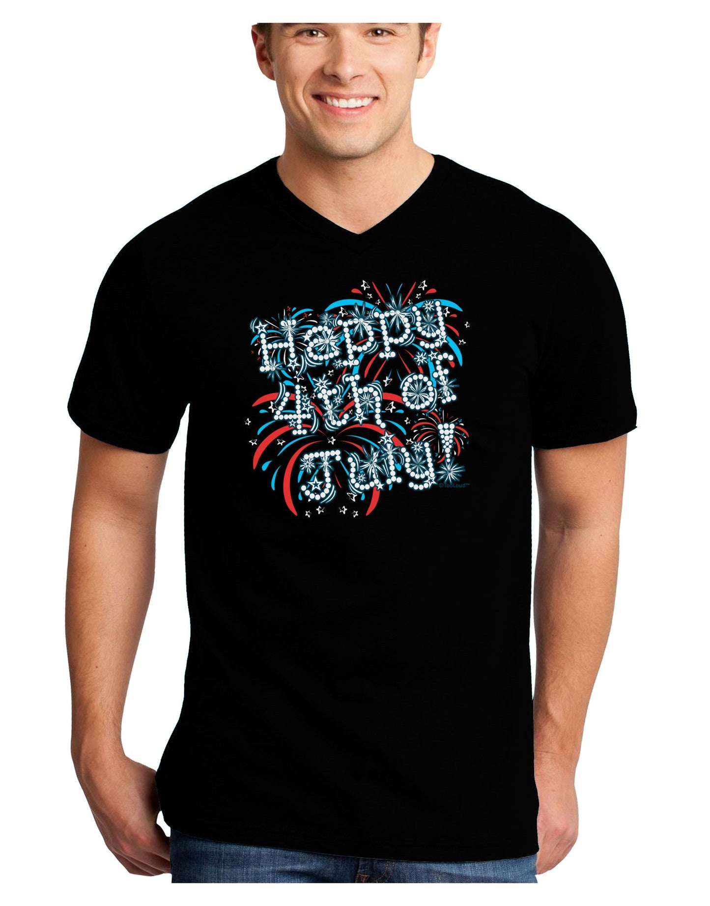 Happy 4th of July - Fireworks Design Adult Dark V-Neck T-Shirt-TooLoud-Black-Small-Davson Sales