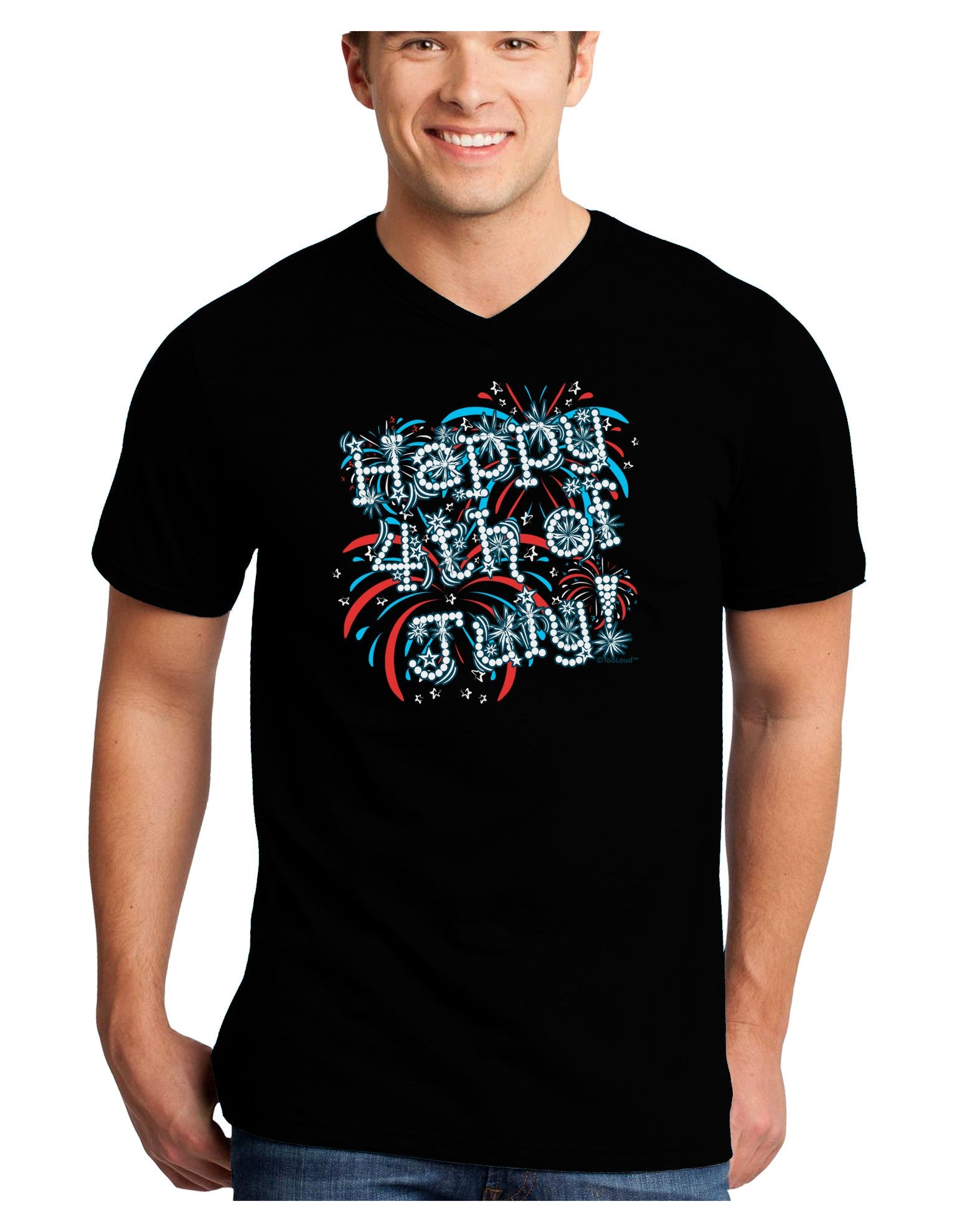 Happy 4th of July - Fireworks Design Adult Dark V-Neck T-Shirt-TooLoud-Black-Small-Davson Sales