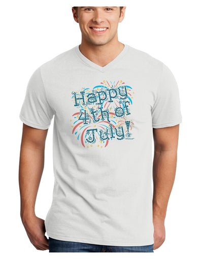 Happy 4th of July - Fireworks Design Adult V-Neck T-shirt-Mens V-Neck T-Shirt-TooLoud-White-Small-Davson Sales