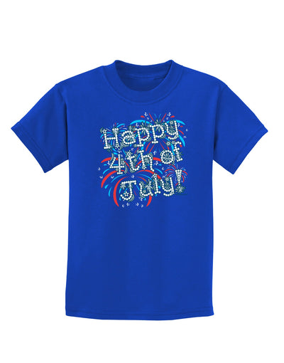 Happy 4th of July - Fireworks Design Childrens Dark T-Shirt-Childrens T-Shirt-TooLoud-Royal-Blue-X-Small-Davson Sales