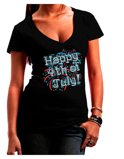 Happy 4th of July - Fireworks Design Juniors V-Neck Dark T-Shirt-Womens V-Neck T-Shirts-TooLoud-Black-Juniors Fitted Small-Davson Sales