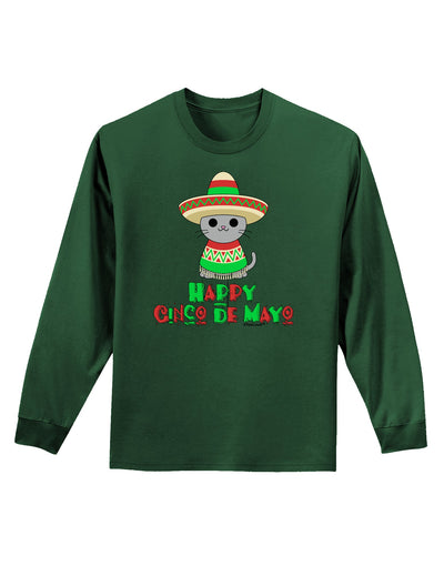 Happy Cinco de Mayo Cat Adult Long Sleeve Dark T-Shirt by TooLoud-TooLoud-Dark-Green-Small-Davson Sales