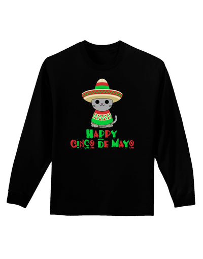 Happy Cinco de Mayo Cat Adult Long Sleeve Dark T-Shirt by TooLoud-TooLoud-Black-Small-Davson Sales