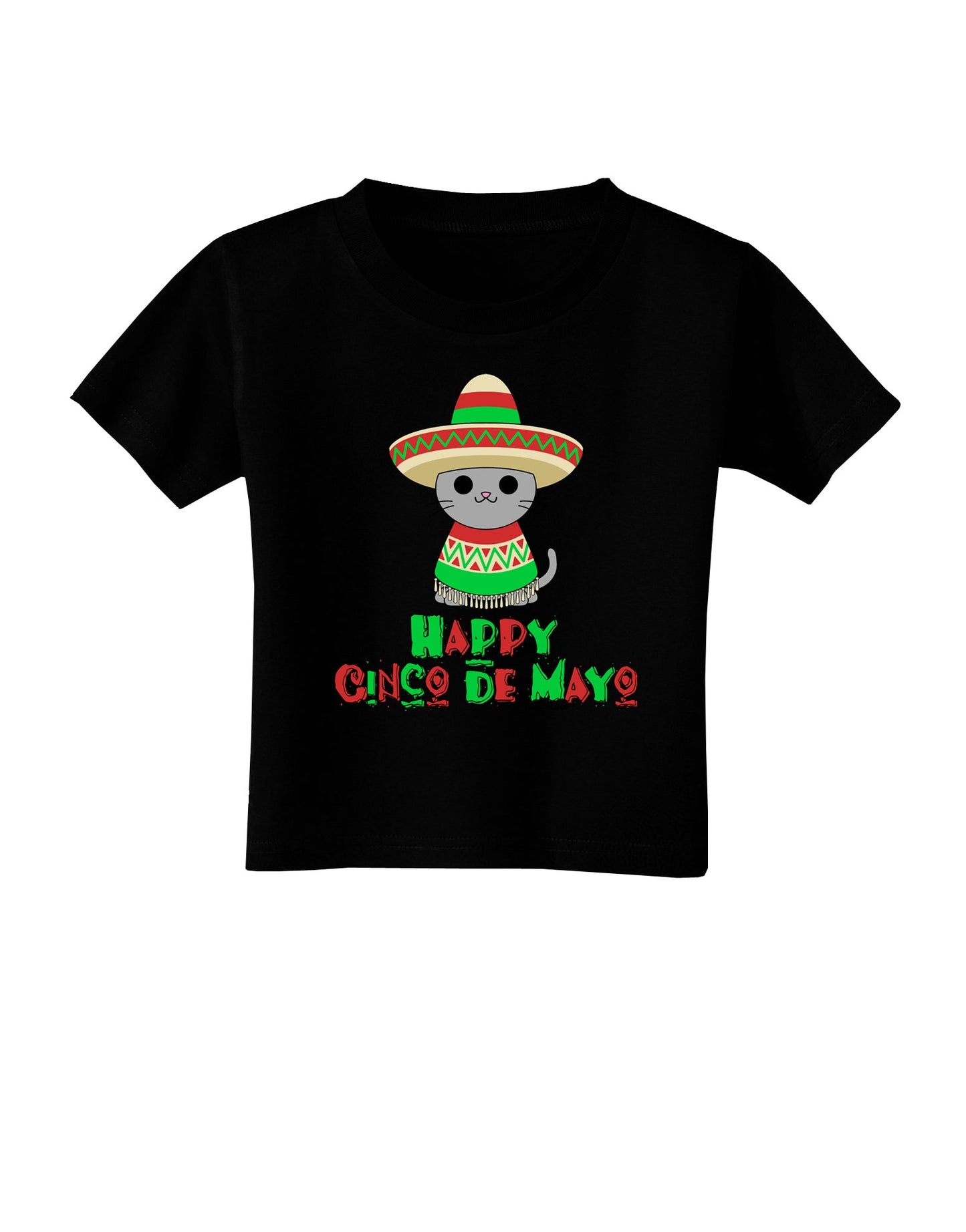Happy Cinco de Mayo Cat Toddler T-Shirt Dark by TooLoud-Toddler T-Shirt-TooLoud-Black-2T-Davson Sales