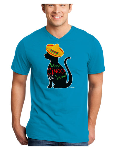 Happy Cinco de Meow - Cinco de Mayo Cat Adult Dark V-Neck T-Shirt by TooLoud-Mens V-Neck T-Shirt-TooLoud-Turquoise-Small-Davson Sales