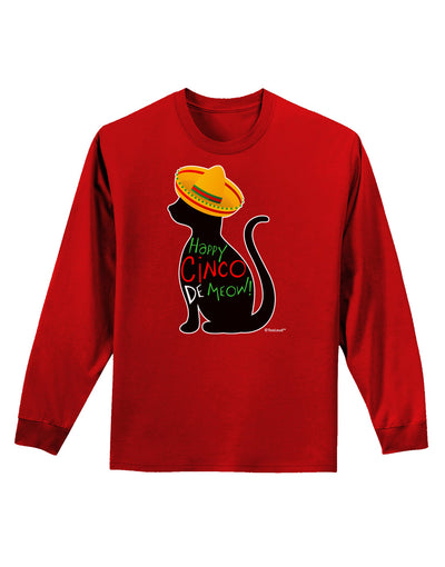 Happy Cinco de Meow - Cinco de Mayo Cat Adult Long Sleeve Dark T-Shirt by TooLoud-TooLoud-Red-Small-Davson Sales