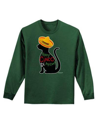 Happy Cinco de Meow - Cinco de Mayo Cat Adult Long Sleeve Dark T-Shirt by TooLoud-TooLoud-Dark-Green-Small-Davson Sales