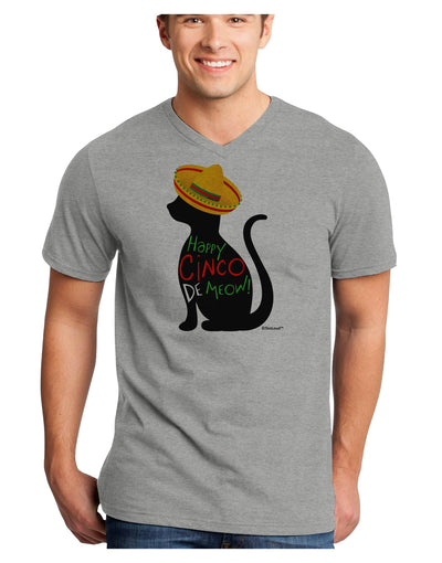 Happy Cinco de Meow - Cinco de Mayo Cat Adult V-Neck T-shirt by TooLoud-Mens V-Neck T-Shirt-TooLoud-HeatherGray-Small-Davson Sales