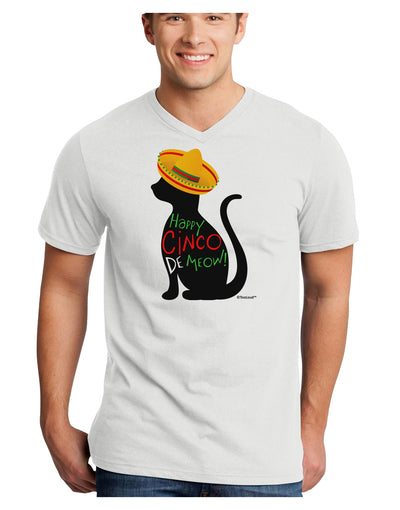 Happy Cinco de Meow - Cinco de Mayo Cat Adult V-Neck T-shirt by TooLoud-Mens V-Neck T-Shirt-TooLoud-White-Small-Davson Sales