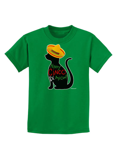 Happy Cinco de Meow - Cinco de Mayo Cat Childrens Dark T-Shirt by TooLoud-Childrens T-Shirt-TooLoud-Kelly-Green-X-Small-Davson Sales