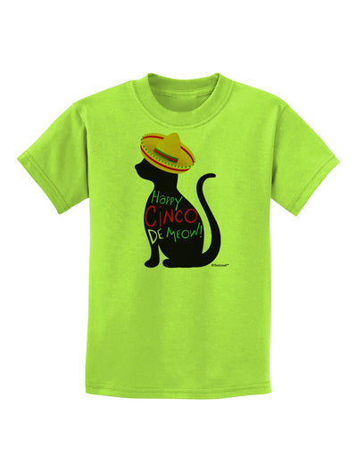 Happy Cinco de Meow - Cinco de Mayo Cat Childrens T-Shirt by TooLoud-Childrens T-Shirt-TooLoud-Lime-Green-X-Small-Davson Sales