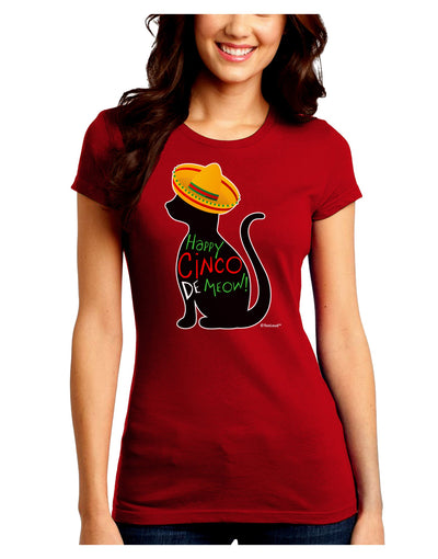 Happy Cinco de Meow - Cinco de Mayo Cat Juniors Crew Dark T-Shirt by TooLoud-T-Shirts Juniors Tops-TooLoud-Red-Juniors Fitted Small-Davson Sales