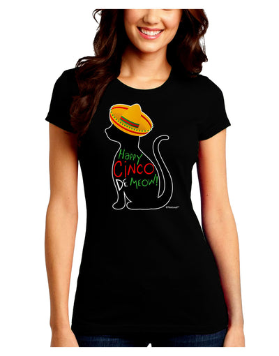 Happy Cinco de Meow - Cinco de Mayo Cat Juniors Crew Dark T-Shirt by TooLoud-T-Shirts Juniors Tops-TooLoud-Black-Juniors Fitted Small-Davson Sales