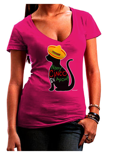 Happy Cinco de Meow - Cinco de Mayo Cat Juniors V-Neck Dark T-Shirt by TooLoud-Womens V-Neck T-Shirts-TooLoud-Hot-Pink-Juniors Fitted Small-Davson Sales