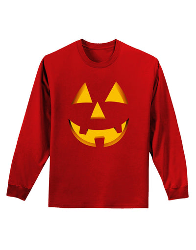 Happy Cute Jack O' Lantern Pumpkin Face Adult Long Sleeve Dark T-Shirt-TooLoud-Red-Small-Davson Sales