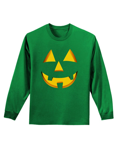 Happy Cute Jack O' Lantern Pumpkin Face Adult Long Sleeve Dark T-Shirt-TooLoud-Kelly-Green-Small-Davson Sales