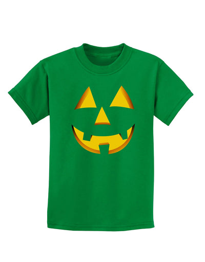 Happy Cute Jack O' Lantern Pumpkin Face Childrens Dark T-Shirt-Childrens T-Shirt-TooLoud-Kelly-Green-X-Small-Davson Sales