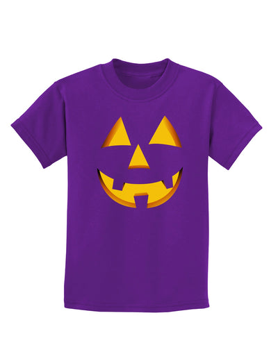 Happy Cute Jack O' Lantern Pumpkin Face Childrens Dark T-Shirt-Childrens T-Shirt-TooLoud-Purple-X-Small-Davson Sales