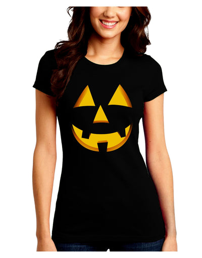 Happy Cute Jack O' Lantern Pumpkin Face Juniors Crew Dark T-Shirt-T-Shirts Juniors Tops-TooLoud-Black-Juniors Fitted Small-Davson Sales