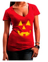 Happy Cute Jack O' Lantern Pumpkin Face Juniors V-Neck Dark T-Shirt-Womens V-Neck T-Shirts-TooLoud-Red-Small-Davson Sales