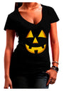 Happy Cute Jack O' Lantern Pumpkin Face Juniors V-Neck Dark T-Shirt-Womens V-Neck T-Shirts-TooLoud-Black-Small-Davson Sales