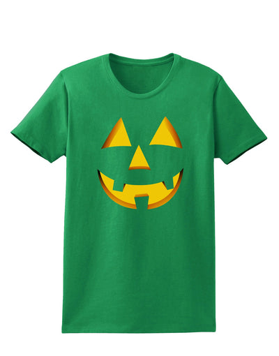 Happy Cute Jack O' Lantern Pumpkin Face Womens Dark T-Shirt-TooLoud-Kelly-Green-X-Small-Davson Sales