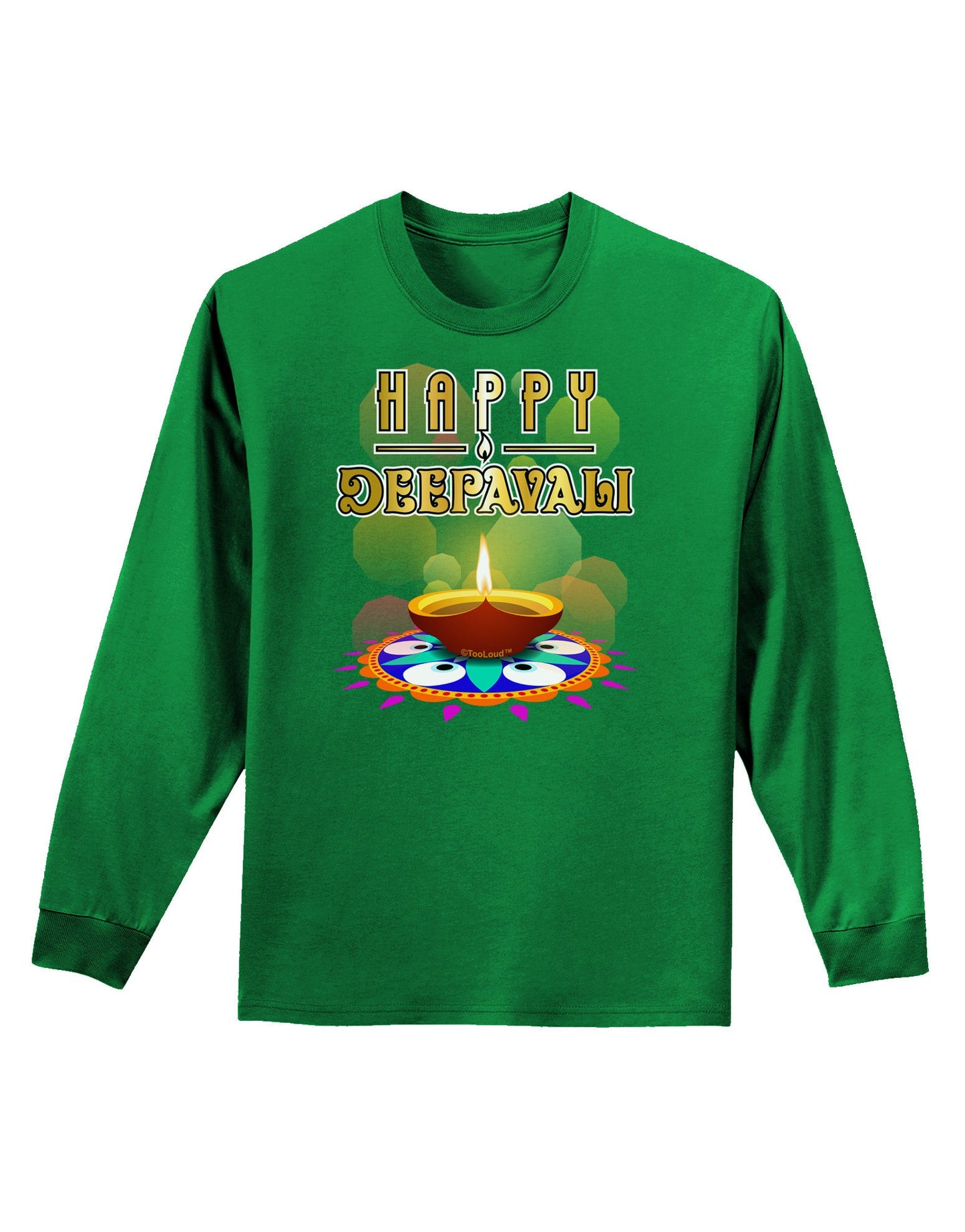 Happy Deepavali - Rangoli and Diya Adult Long Sleeve Dark T-Shirt-TooLoud-Kelly-Green-Small-Davson Sales