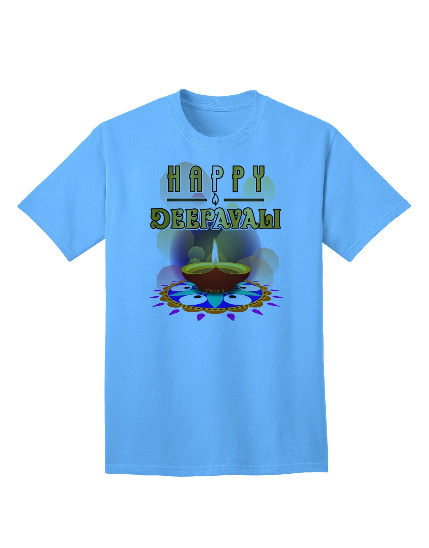 Happy Deepavali - Rangoli and Diya Adult T-Shirt-Mens T-Shirt-TooLoud-Aquatic-Blue-Small-Davson Sales